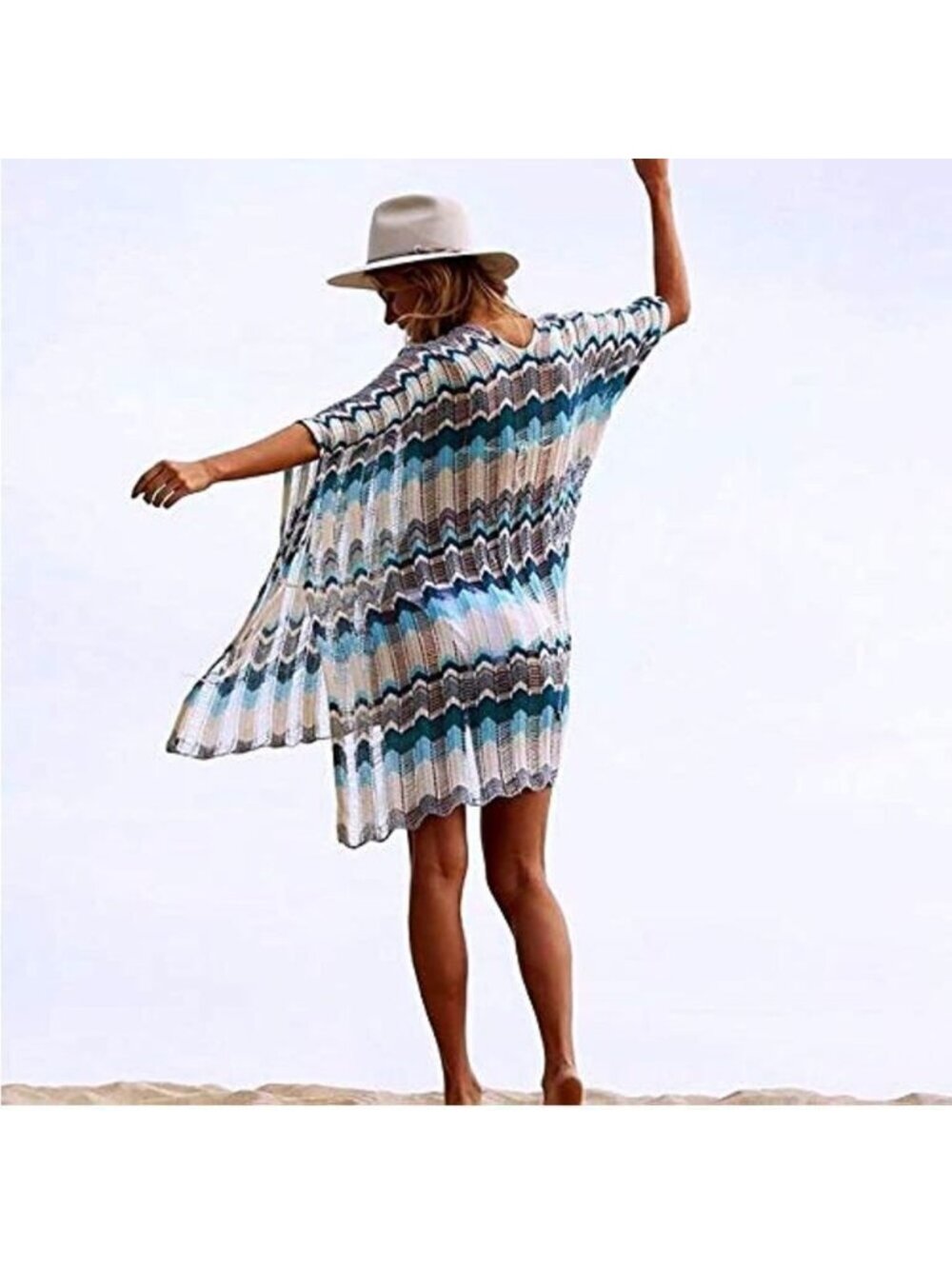 Blue Pattern Crochet Beach Cover Up - Picture 2 of 3